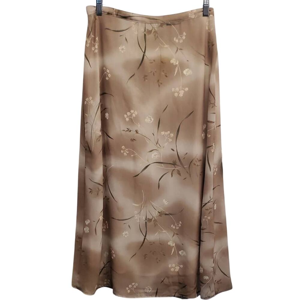 Abg Maxi Pull on Elastic Waist Brown with Flowers Maxi Skirt Size Medium